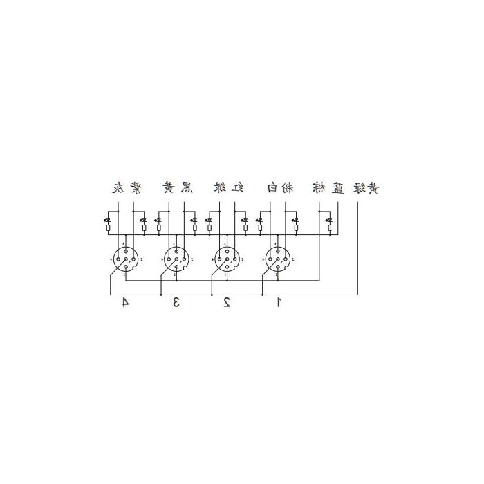 M12分线盒、双通道、PNP、4端口一体式、带LED、PVC非柔性电缆、灰色护套、24P461-XXX